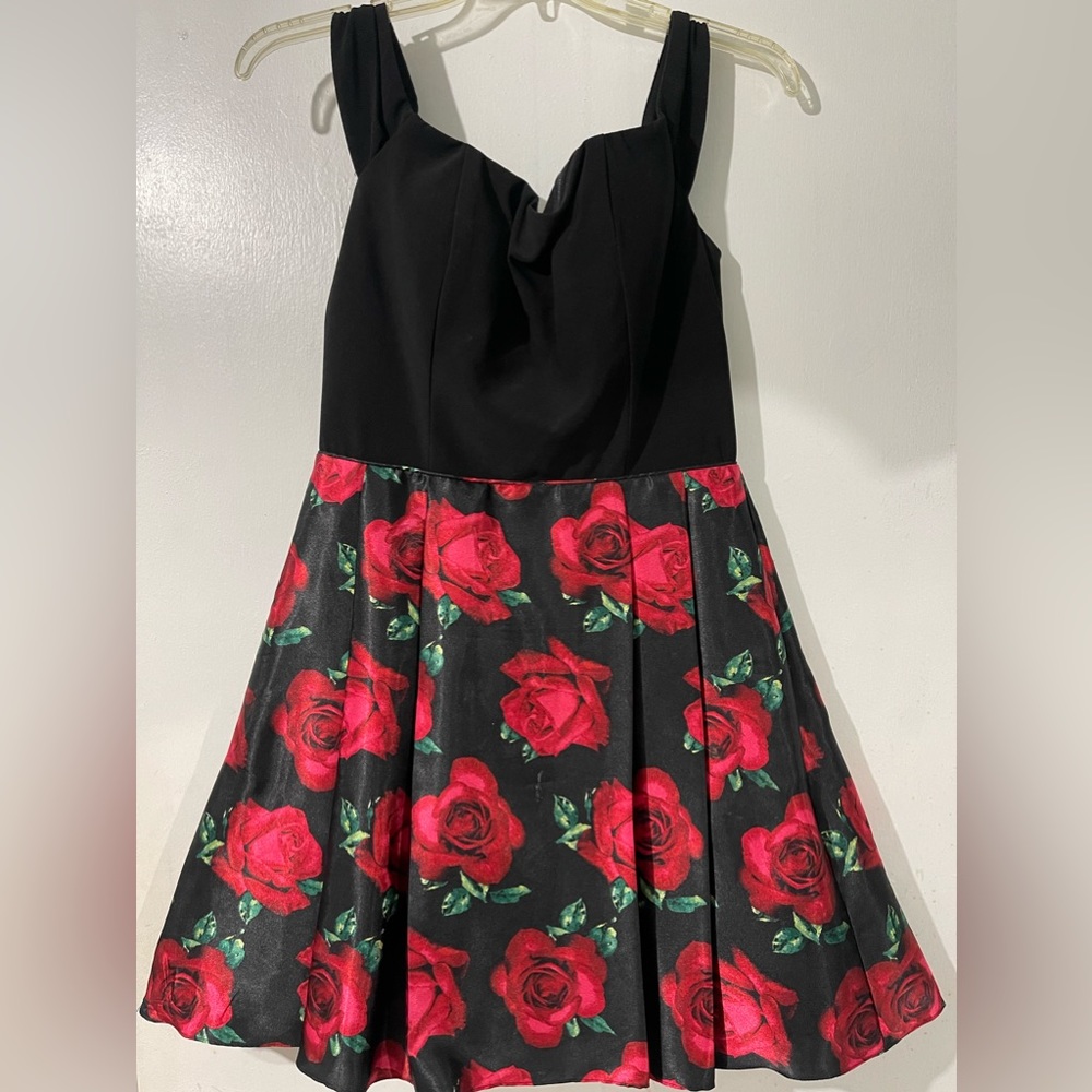 Black and red floral dress.